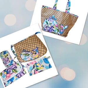 Floral Tan Tote Bag Set